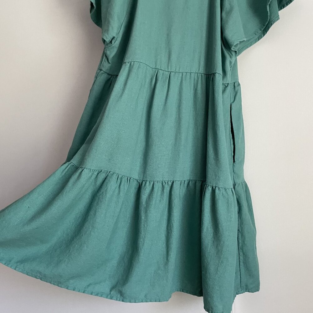 Women's Flutter Short Sleeve Mini Skater Dress S Green Linen Universal Thread - Picture 8 of 12
